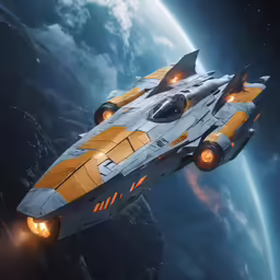 an orange and white model of a space ship in space