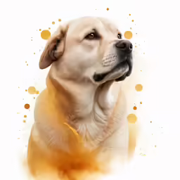a yellow labrador retriever on a golden bubble background