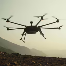 a large black remote controlled object flying through the air