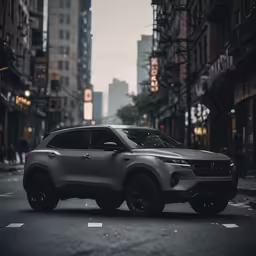 a grey and black car in an urban setting