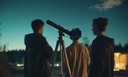 a couple of people looking through a telescope