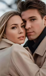 a man and woman cuddling against each other