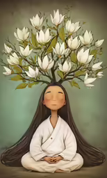 an illustration depicting a woman with flowers and branches in her head