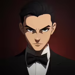 an animated man in a tuxedo stares straight ahead
