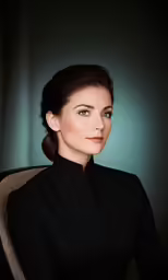 an attractive lady sitting in a chair and posing for the camera