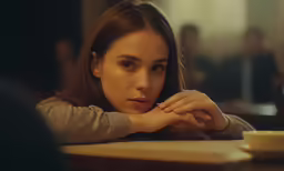 a close up of a person at a table with a glass of wine