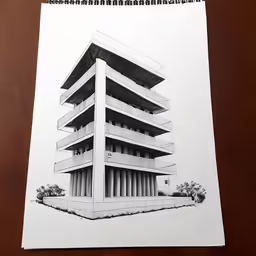 a drawing of a building with a lot of windows