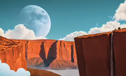 an image of a giant moon over the mountains