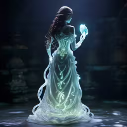 the princess in a white dress is holding a ball,a girl dressed in white holding a light ball