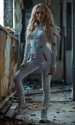 a young woman poses in an abandoned room
