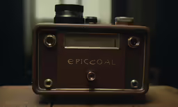a brown radio with the word epcoal in roman writing on it