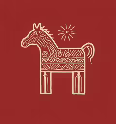 a red background with an outlined horse on it