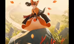 a picture of a fox and a cat are together