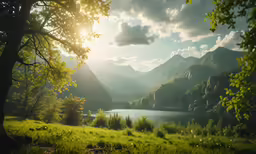the sun shining through clouds over a body of water
