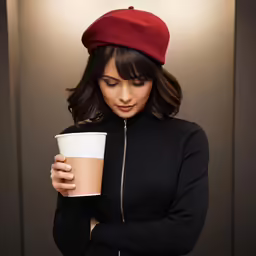 a woman holding a cup in her hands