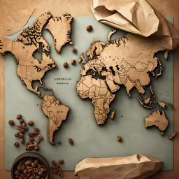 a wooden map of the world on a table