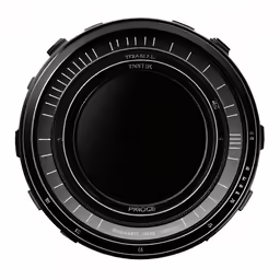 a digital camera lens on a white background