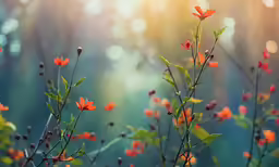 this is a photograph of red flowers and the sunlight shining through them