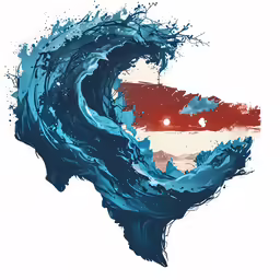 a blue wave with two red stars