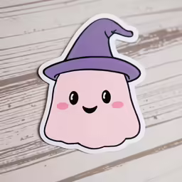 a sticker with a purple gnome hat on top of it