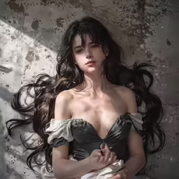 the painting depicts a woman with long hair