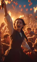 the actress in a black dress is holding her arms up