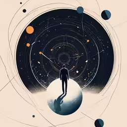 the movie poster for outer space featuring a man standing in a doorway with planets overhead