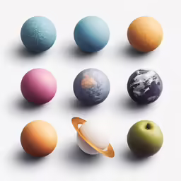 eight planets with rings around them