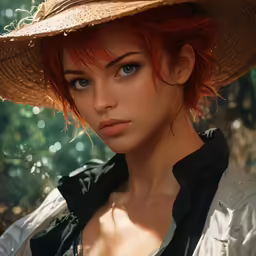 a close up shot of a woman with red hair