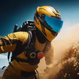 a man riding a bike through dust in the sun