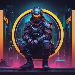 a man wearing an orange helmet sitting on a bench,a man sitting in front of an orange circle