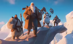 some cartoon figures standing on top of snow