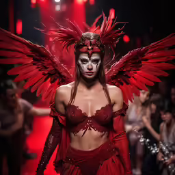 the woman is dressed like an angel while walking down the runway