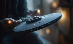 a person holding a small replica of the starship