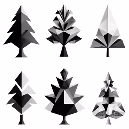 different geometric shapes and trees with leaves