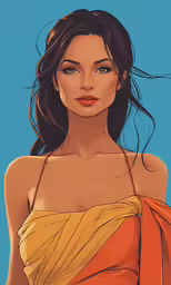 a girl in a yellow dress is drawn in color