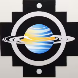 a logo with the saturn on top of it