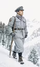 a soldier on top of a mountain covered in snow