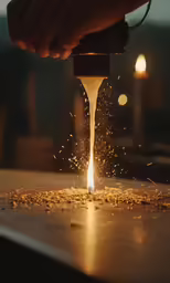 the worker is welding the glass cutting machine
