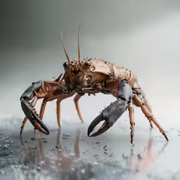 a large lobster in the shape of an insect on a wet surface