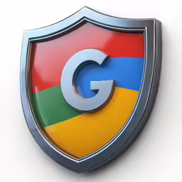 google logo on a chrome plate on the wall