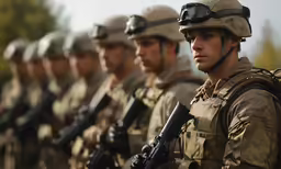 a line of soldiers lined up with guns