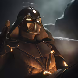 darth vader holding his hand up in the dark