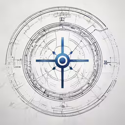 a drawing on the back of an umbrella with blue circles,a graphic of an air traffic circle with arrows and lines