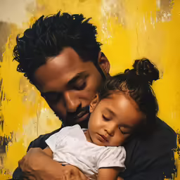 an african american man hugging and holding a small girl