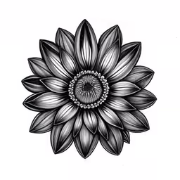a large flower in black and white ink,the drawing is done on paper in which it looks like it has petals and leaves