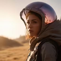 woman with a helmet standing in the sun