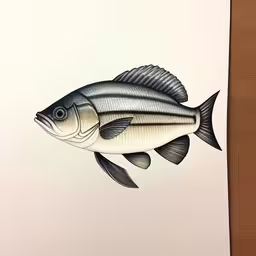 a fish drawing on a white paper,this is an image of a drawing of a fish