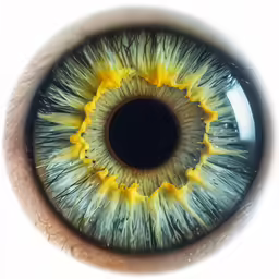 a green eye is seen from the inside