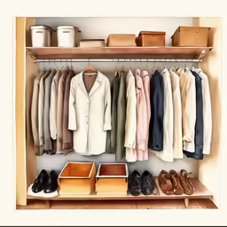 a closet filled with clothes and shoes